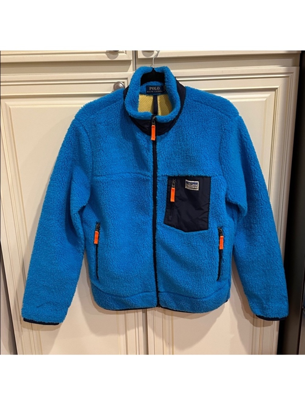 Polo Ralph Lauren Blue Sherpa Fleece Jacket with Navy Pocket